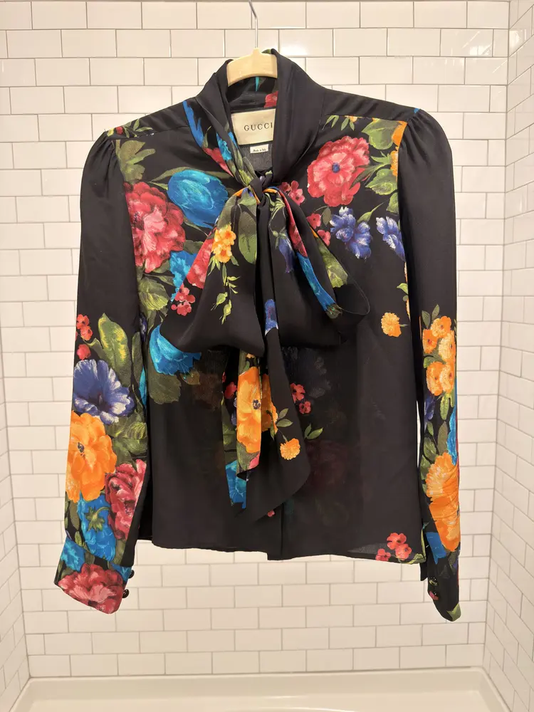 Gucci Silk Floral Bow Blouse