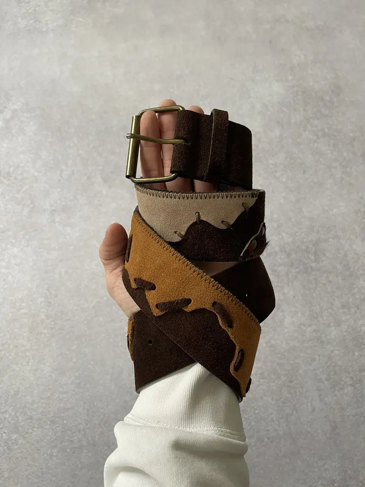 Avant Garde Y2k Vintage Cowhide Leather Handmade Fur Belt